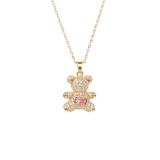 Collier en acier inoxydable avec un pendentif ours en zircon brillant